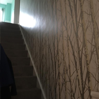 wallpapered staircase